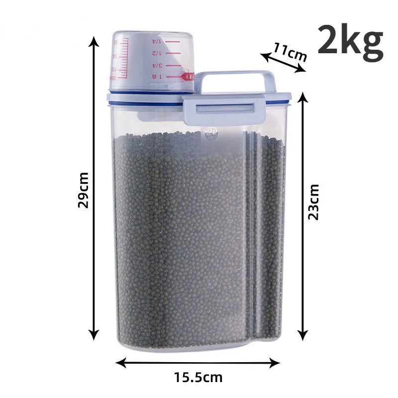 1.5kg/2kg Dog Cat Food Pail Plastic Storage Tank with Measuring Cup