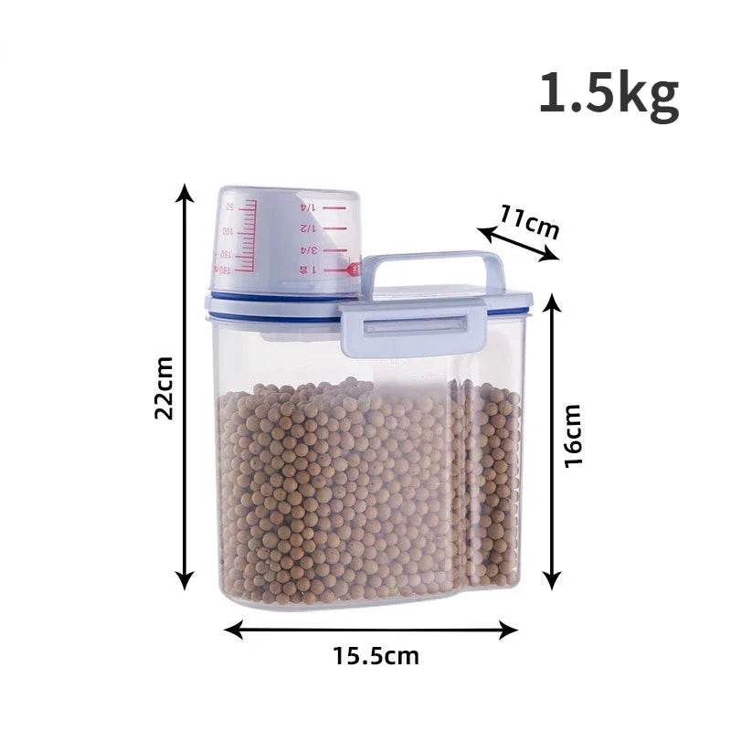 1.5kg/2kg Dog Cat Food Pail Plastic Storage Tank with Measuring Cup