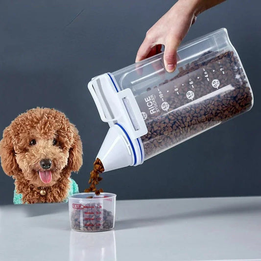 1.5kg/2kg Dog Cat Food Pail Plastic Storage Tank with Measuring Cup