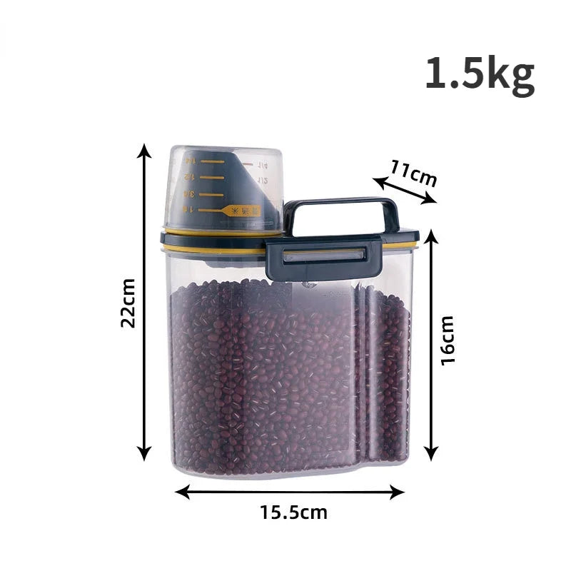 1.5kg/2kg Dog Cat Food Pail Plastic Storage Tank with Measuring Cup