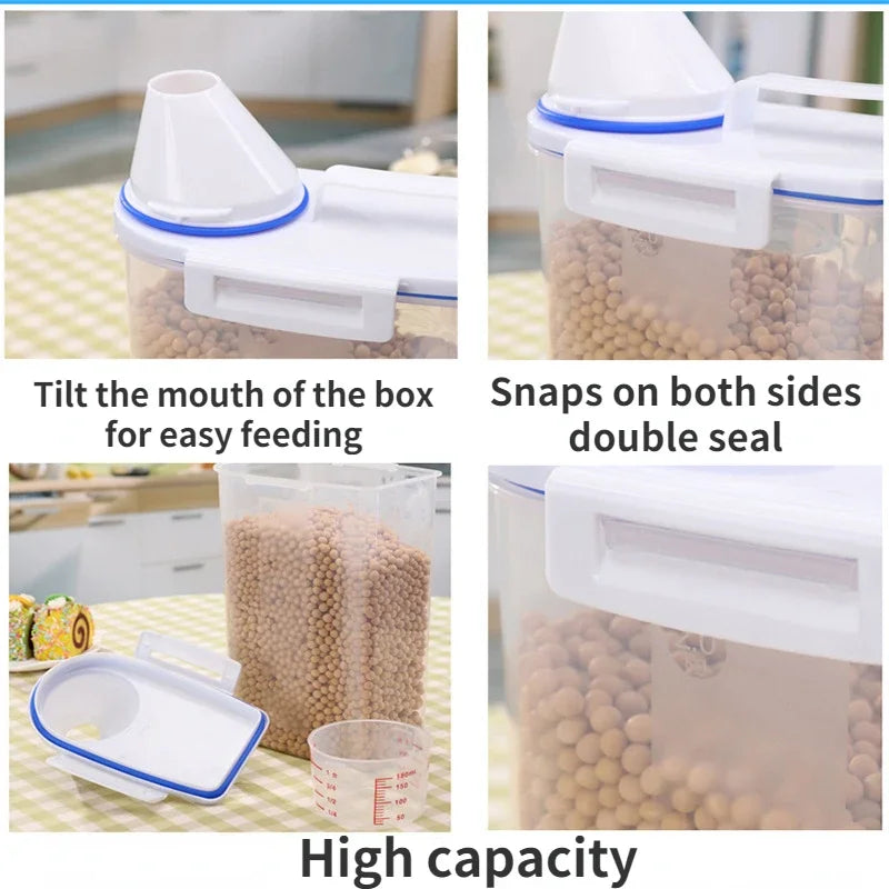 1.5kg/2kg Dog Cat Food Pail Plastic Storage Tank with Measuring Cup